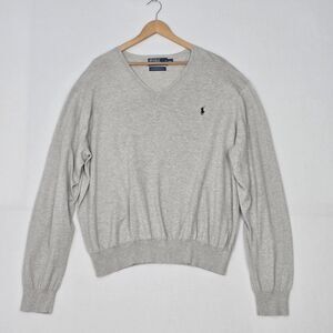 Polo Ralph Lauren Mens XXL Pima Cotton Heather Gray Long Sleeve V Neck Sweater